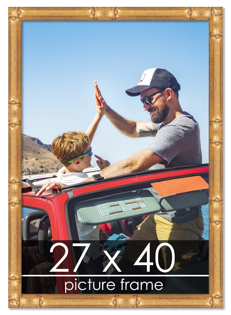 27x40 Thin Bamboo Picture Frame with UV-Resistant Acrylic & Acid Free Backing, Available in  2 Finishes - Gold and Brown